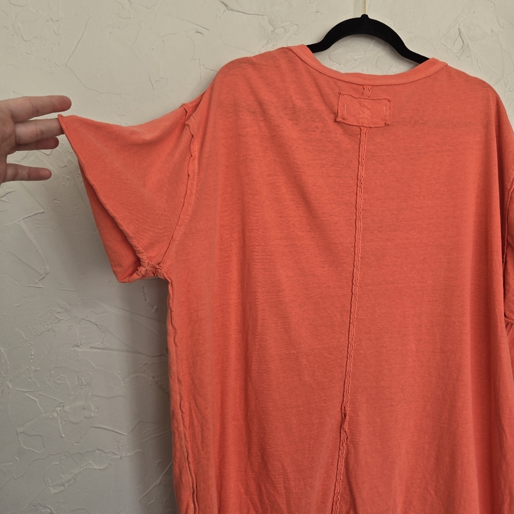 Free People Oversized Coral V Neck Tee Top, L - Picture 8 of 11